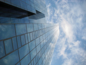 Glass skyscraper building