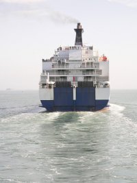 A ferry, burning high sulphur fuel oil