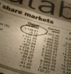A share tip circled in a newspaper share listing